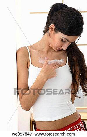 Body care, brunette, apply View Large Photo Image Stock Photo - Body care, brunette, apply. Fotosearch