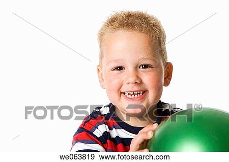 Stock Photo - boy, amusement, blond, ball, baby, 3-4 years. Fotosearch