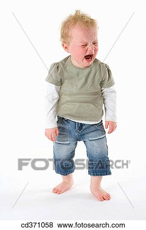 Stock Photo - boy, angry, blond, barefoot, baby, 3-4 years. Fotosearch