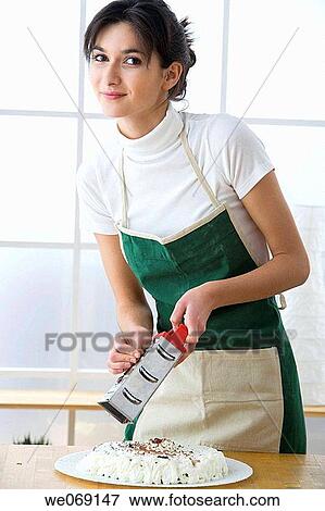 brunette, cake, apron View Large Photo Image Stock Photo - brunette, cake, apron. Fotosearch
