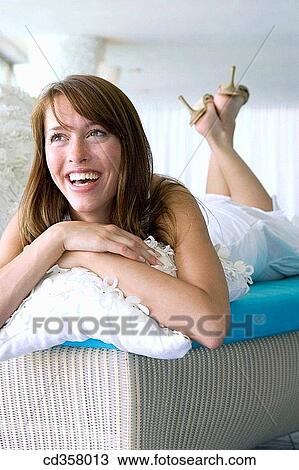 Stock Image - brunette, calm, carefree. Fotosearch