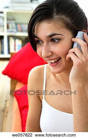 brunette, cell phone, calling, addiction View Large Photo Image Stock Image - brunette, cell phone, calling, addiction. Fotosearch