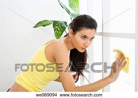 brunette, cleaning, clean, at-home View Large Photo Image Picture - brunette, cleaning, clean, at-home. Fotosearch