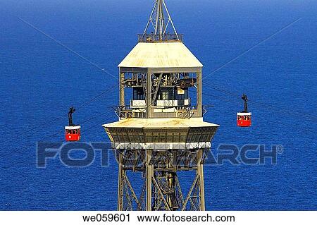 Cable car, Barcelona, Catalonia, Spain View Large Photo Image Stock Image - Cable car, Barcelona, Catalonia, Spain. Fotosearch