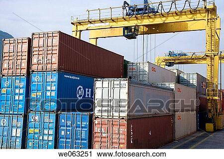 Stock Image - Cargo containers, Port of Bilbao, Santurtzi. Biscay, Euskadi, Spain. Fotosearch