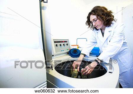 Stock Image - Centrifuge, development of new therapeutic molecules based on human antibodies for the treatment of infectious and inflammatory diseases, Biotherapix, Grupo Genetrix, Madrid. Fotosearch