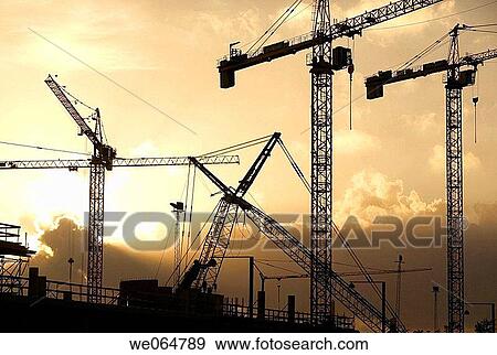 Stock Photo - Construction site, cranes. Fotosearch