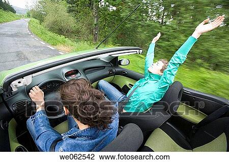 Friends in convertible car, Gipuzkoa, Euskadi. Spain. View Large Photo Image Stock Image - Friends in convertible car, Gipuzkoa, Euskadi. Spain.. Fotosearch