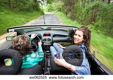 Friends in convertible car, Gipuzkoa, Euskadi. Spain. View Large Photo Image Stock Photography - Friends in convertible car, Gipuzkoa, Euskadi. Spain.. Fotosearch