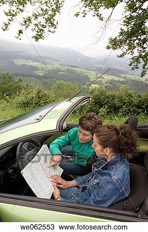 Friends in convertible car. Mirador de Udana, O±ate. Gipuzkoa, Euskadi. Spain. View Large Photo Image Stock Image - Friends in convertible car. Mirador de Udana, O±ate. Gipuzkoa, Euskadi. Spain.. Fotosearch