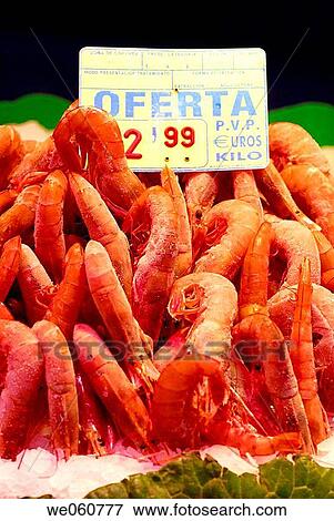 Gambas. La Boquer? a market. Barcelona. Spain. View Large Photo Image Stock Photo - Gambas. La Boquer? a market. Barcelona. Spain.. Fotosearch
