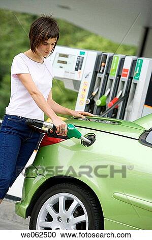 Stock Image - Gas pumps at gas station. Gipuzkoa, Euskadi. Spain.. Fotosearch