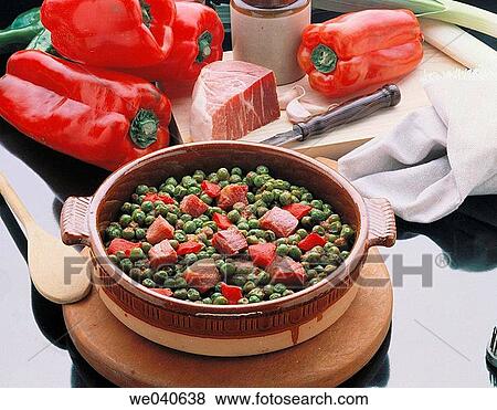 Green peas with ham, Basque cuisine View Large Photo Image Stock Photo - Green peas with ham, Basque cuisine. Fotosearch