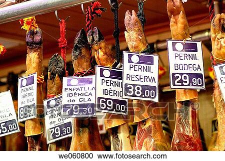 Hams. La Boquer? a market. Barcelona. Spain. View Large Photo Image Stock Image - Hams. La Boquer? a market. Barcelona. Spain.. Fotosearch