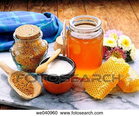 Honey, pollen and royal jelly View Large Photo Image Stock Image - Honey, pollen and royal jelly. Fotosearch