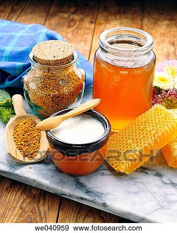 Honey, pollen and royal jelly View Large Photo Image Stock Photo - Honey, pollen and royal jelly. Fotosearch
