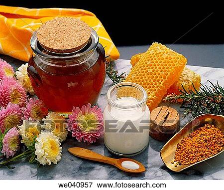 Honey, royal jelly and pollen View Large Photo Image Stock Photo - Honey, royal jelly and pollen. Fotosearch