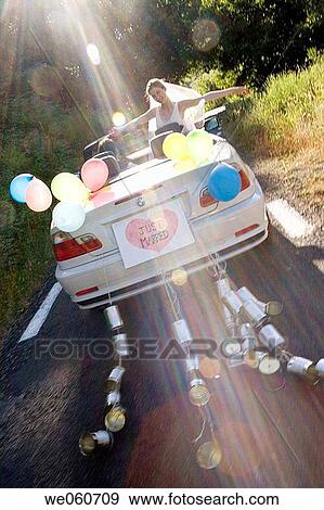 Just Married. Convertible car with tin cans. Gipuzkoa, Euskadi. View Large Photo Image Stock Photo - Just Married. Convertible car with tin cans. Gipuzkoa, Euskadi.. Fotosearch