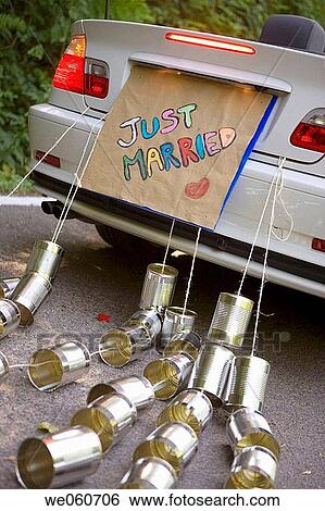 Just Married. Convertible car with tin cans. Gipuzkoa, Euskadi. View Large Photo Image Stock Photograph - Just Married. Convertible car with tin cans. Gipuzkoa, Euskadi.. Fotosearch
