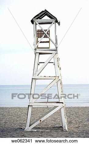 Stock Image - Lifeguard stand on beach. Fotosearch