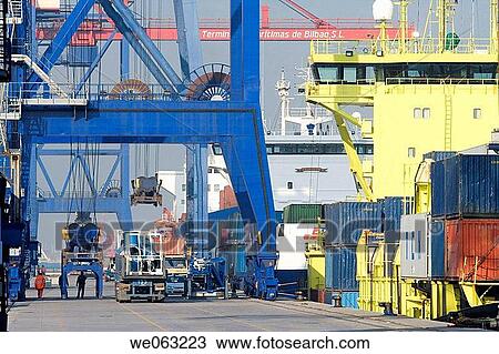 Loading cargo containers in ship, Port of Bilbao, Santurtzi. Biscay, Euskadi, Spain View Large Photo Image Stock Image - Loading cargo containers in ship, Port of Bilbao, Santurtzi. Biscay, Euskadi, Spain. Fotosearch