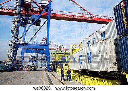 Loading cargo containers in ship, Port of Bilbao, Santurtzi. Biscay, Euskadi, Spain View Large Photo Image Stock Image - Loading cargo containers in ship, Port of Bilbao, Santurtzi. Biscay, Euskadi, Spain. Fotosearch
