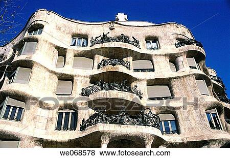 Mil? House, La Pedrera (Gaud?, 1906-1912). Barcelona. Spain View Large Photo Image Stock Photo - Mil? House, La Pedrera (Gaud?, 1906-1912). Barcelona. Spain. Fotosearch