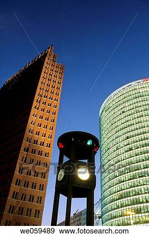 Modern skyscrapers off of Potsdamer Platz, former site of part of the Berlin Wall, Berlin, Germany View Large Photo Image Stock Photo - Modern skyscrapers off of Potsdamer Platz, former site of part of the Berlin Wall, Berlin, Germany. Fotosearch