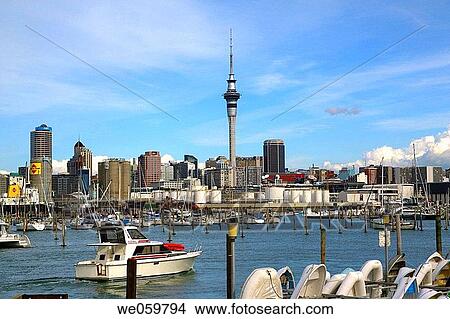 New Zealand, North Island, Auckland, view of the city skyline from Westhaven Marina View Large Photo Image Picture - New Zealand, North Island, Auckland, view of the city skyline from Westhaven Marina. Fotosearch
