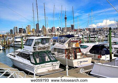 Stock Image - New Zealand, North Island, Auckland, yachts at Westhaven Marina. Fotosearch