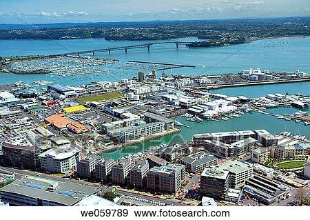 New Zealand, North Island, Auckland, aerial view of Wynyard Wharf, Westhaven Boat Harbour and the Auckland Harbour Bridge View Large Photo Image Stock Photo - New Zealand, North Island, Auckland, aerial view of Wynyard Wharf, Westhaven Boat Harbour and the Auckland Harbour Bridge. Fotosearch