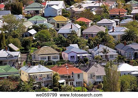 New Zealand, North Island, Auckland, suburbia view of northshore suburb of Devonport View Large Photo Image Stock Photo - New Zealand, North Island, Auckland, suburbia view of northshore suburb of Devonport. Fotosearch