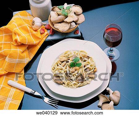 Stock Photo - Noodles with fresh mushrooms. Fotosearch