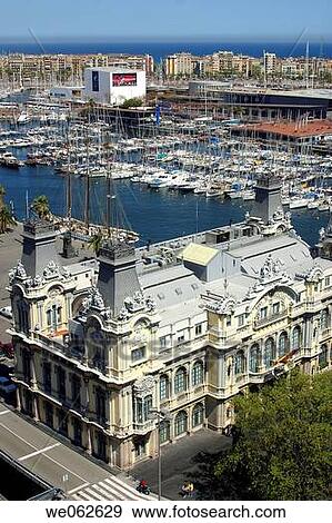 Port authority building at Port Vell and Maremagnum area in background, Barcelona. Catalonia, Spain View Large Photo Image Stock Photo - Port authority building at Port Vell and Maremagnum area in background, Barcelona. Catalonia, Spain. Fotosearch