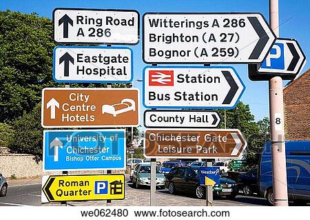 Stock Image - Signs, Chichester. England, UK. Fotosearch