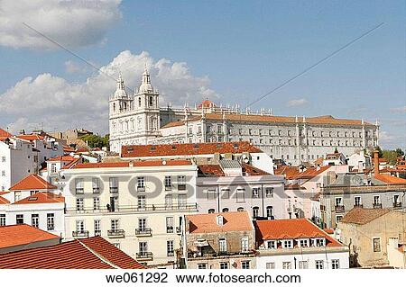 Skyline of Alfama district with S? o Vicente de Fora church in background, Lisbon. Portugal View Large Photo Image Stock Image - Skyline of Alfama district with S? o Vicente de Fora church in background, Lisbon. Portugal. Fotosearch