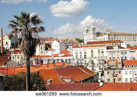 Skyline of Alfama district with S? o Vicente de Fora church in background, Lisbon. Portugal View Large Photo Image Stock Image - Skyline of Alfama district with S? o Vicente de Fora church in background, Lisbon. Portugal. Fotosearch