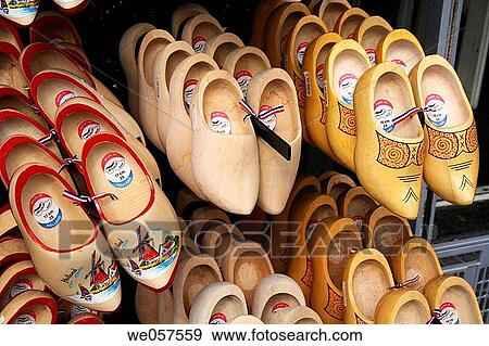Souvenirs: Dutch wood shoes/clogs, Damrak, Amsterdam, Holland, Netherlands View Large Photo Image Stock Photo - Souvenirs: Dutch wood shoes/clogs, Damrak, Amsterdam, Holland, Netherlands. Fotosearch