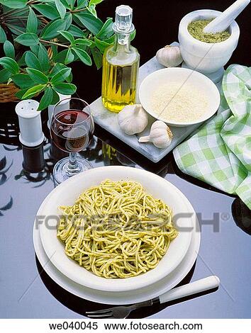 Stock Photography - Spaghetti with? pesto alla genovese?. Fotosearch