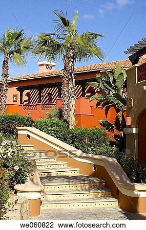 Stock Image - Stairs with colonial details at a hotel of Los Cabos, Baja California, Mexico, Latin America. Fotosearch