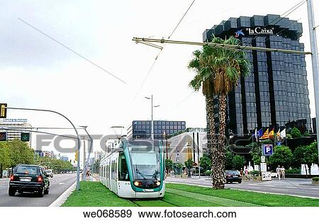 Tram in Diagonal Avenue. Barcelona. Spain View Large Photo Image Stock Photo - Tram in Diagonal Avenue. Barcelona. Spain. Fotosearch
