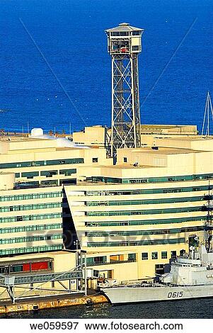 World Trade Centre and cable-car tower. Barcelona. Spain. View Large Photo Image Stock Photo - World Trade Centre and cable-car tower. Barcelona. Spain.. Fotosearch