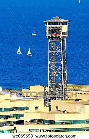 World Trade Centre and cable-car tower. Barcelona. Spain. View Large Photo Image Stock Photo - World Trade Centre and cable-car tower. Barcelona. Spain.. Fotosearch