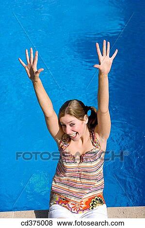 amusement, brunette, border, Arms raised, 20's View Large Photo Image Stock Photo - amusement, brunette, border, Arms raised, 20's. Fotosearch