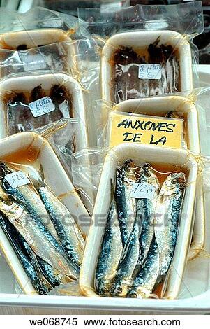 Anchovies for sale at La Boqueria market, Barcelona. Catalonia, Spain View Large Photo Image Stock Photography - Anchovies for sale at La Boqueria market, Barcelona. Catalonia, Spain. Fotosearch