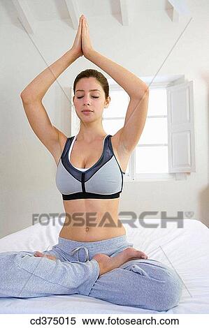 at-home, bedroom, bed, barefoot, Arms raised View Large Photo Image Stock Photography - at-home, bedroom, bed, barefoot, Arms raised. Fotosearch