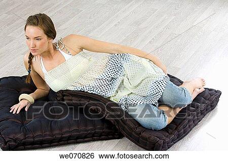 at-home, brunette, barefoot, absorbed View Large Photo Image Stock Photograph - at-home, brunette, barefoot, absorbed. Fotosearch