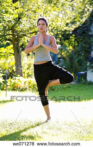 balance, barefoot, brunette, concentrate View Large Photo Image Stock Photo - balance, barefoot, brunette, concentrate. Fotosearch