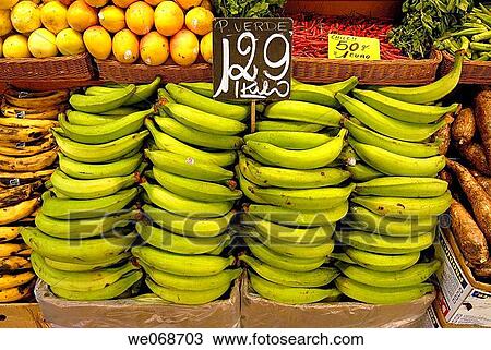 Stock Image - Bananas for sale at La Boqueria market, Barcelona. Catalonia, Spain. Fotosearch