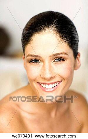Stock Image - beauty, Beauty Care, blue eyes, brunette. Fotosearch